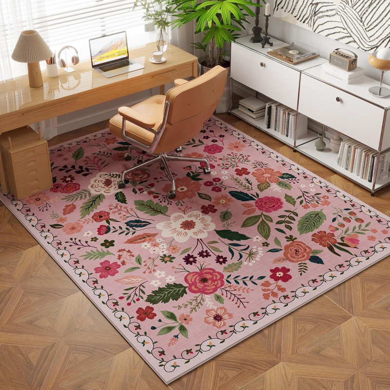 Rectangle 152.4 cm x 91.4 cm Floral Wool Area Rug