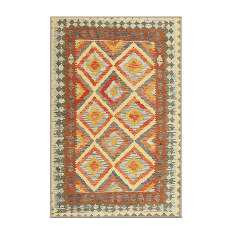 Tapis contemporain brun / jaune / rose, Rectangle 5 pi x 7 pi