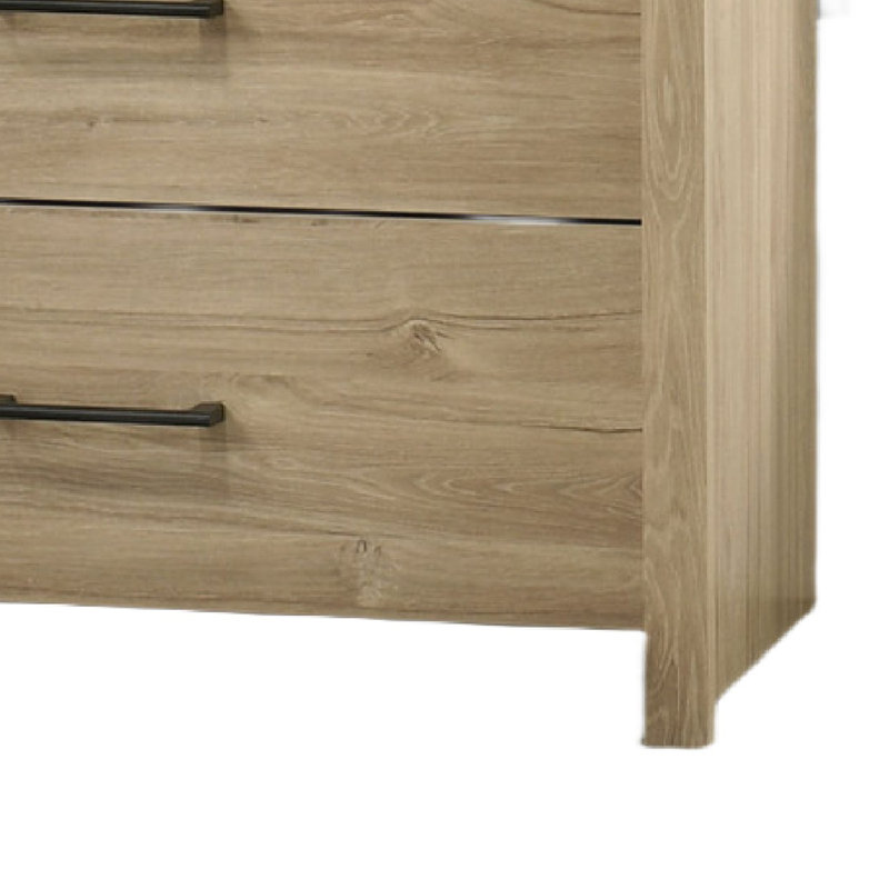 Grande commode Kele, 6 tiroirs avec poignées noires, chêne brun clair, Brun chêne clair
