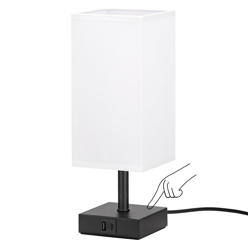Lampe de table tactile avec 2 ports de charge USB, Noir, noir, noir, noir, Blanc