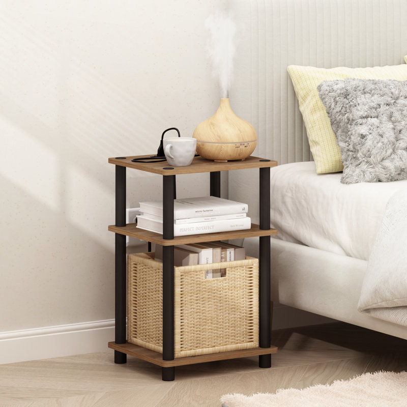 End Table with Dual Installation Options, Built-In Outlets, USB & Type C Ports, Flagstaff Oak