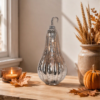 6.5x6.5x15 Inch Foil Glass Lustre Mercury Gourd Ornament, for Fall Harvest and Thanksgiving Decor