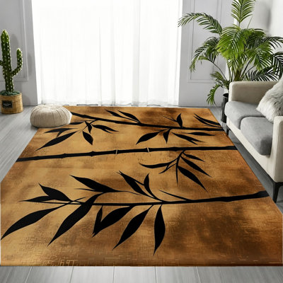 Tapis abstrait en feuilles de bambou à motif abstrait, motif de feuillage oriental élégant, tapis antidérapant durable et doux lavable à la machine, décoration intérieure élégante pour le salon, la chambre à coucher, le vestibule, la porte d'entrée, la cuisine, le balcon et l'appartement