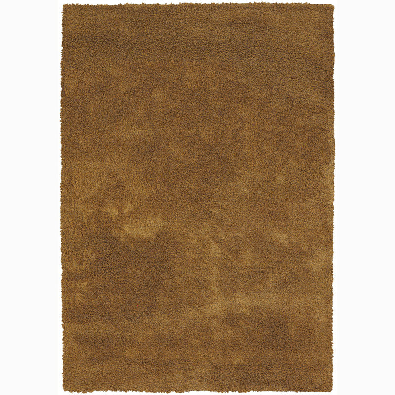 Johnny Hand-Woven Solid Brown Polyester Shag Area Rug, Rectangle 5' x 7'6", Honey Brown