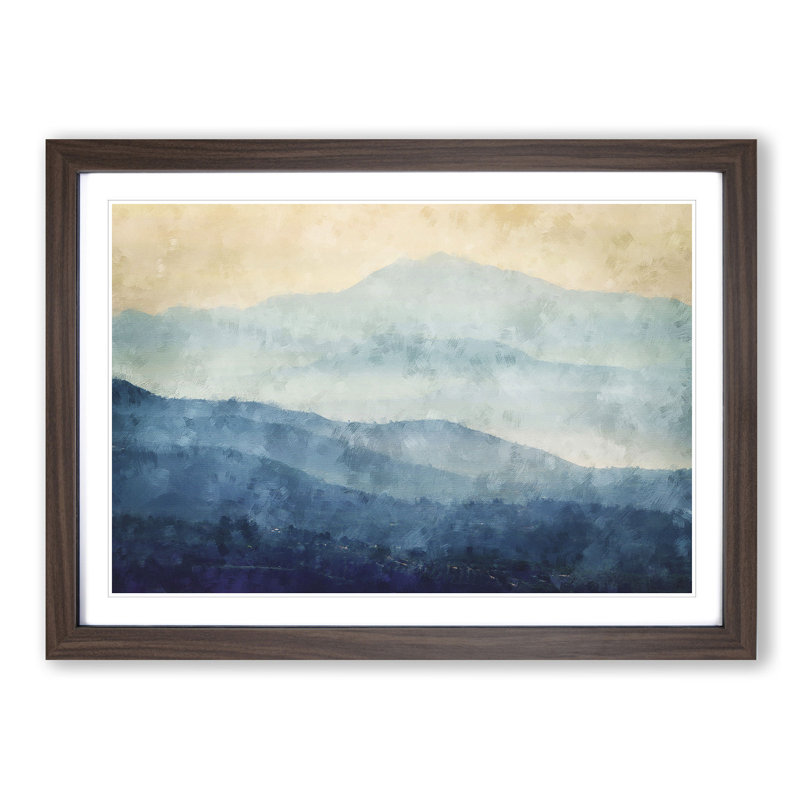 Mountain Fog in Crete Greece - Picture Frame Painting Print, 33cm H x 45cm W x 2cm D, Walnut Framed