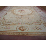 Antique Aubusson Oversized Large Big Wool Ivory Rug