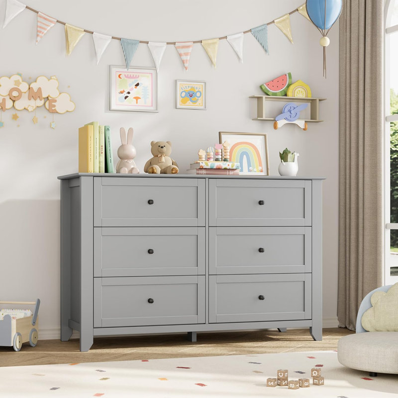 6 Drawer Dresser for Bedroom, Large Dresser with Deep Drawers & Metal Knobs, Gray
