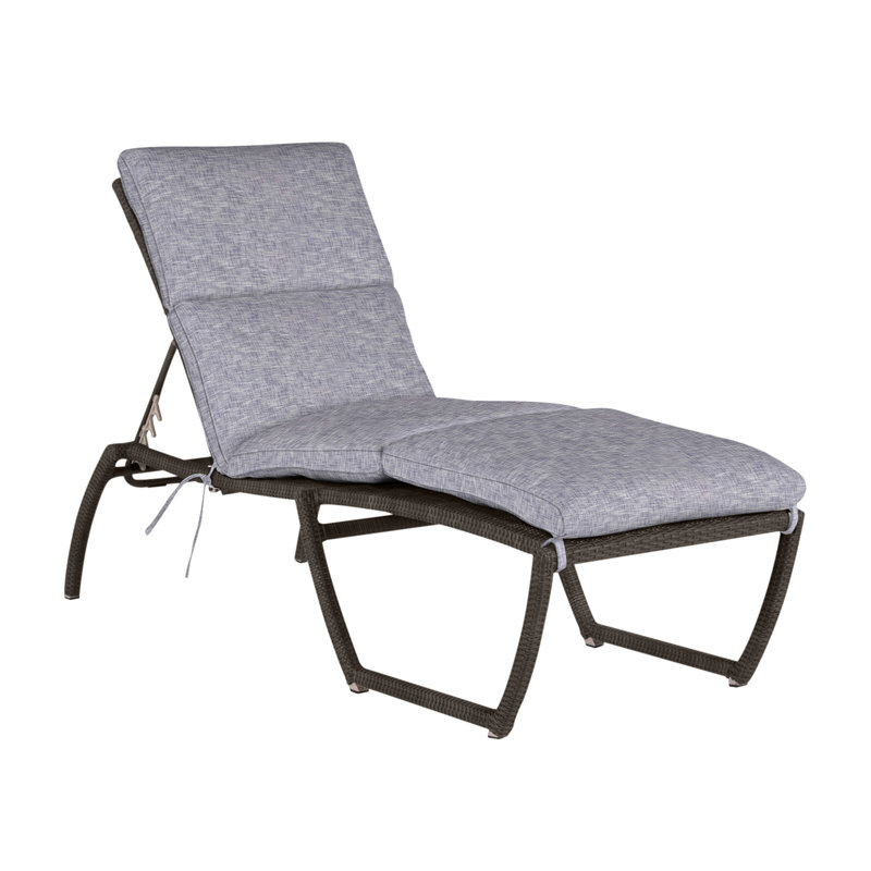 Skye N-Dura Resin Wicker Outdoor Chaise Lounge, Welt, Black Walnut, Herringbone Sand