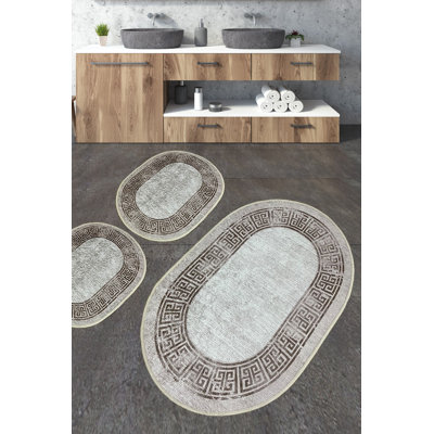 Luxurious Bathmat Set (3 Pieces), Soft Polyester, 23.6 x 39.4 inches (1 Piece) & 19.7 x 23.6 inches (2 Pieces) | Antibacterial, Non-Slip Underside, 20.5 oz/sq ft | Machine Washable & Durable, Perfect for Elegant Bathrooms