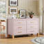 Commode double à 6 tiroirs avec poignées en métal, pieds en bois massif et rangement préinstallé pour enfants et chambres à coucher