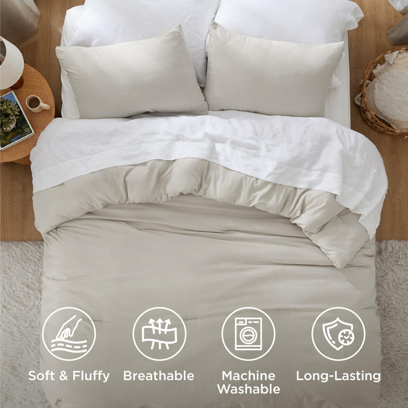 Bedsure Reversible Prewashed Comforter Set, Beige, Oversized Queen Comforter+2 Standard Pillowcases