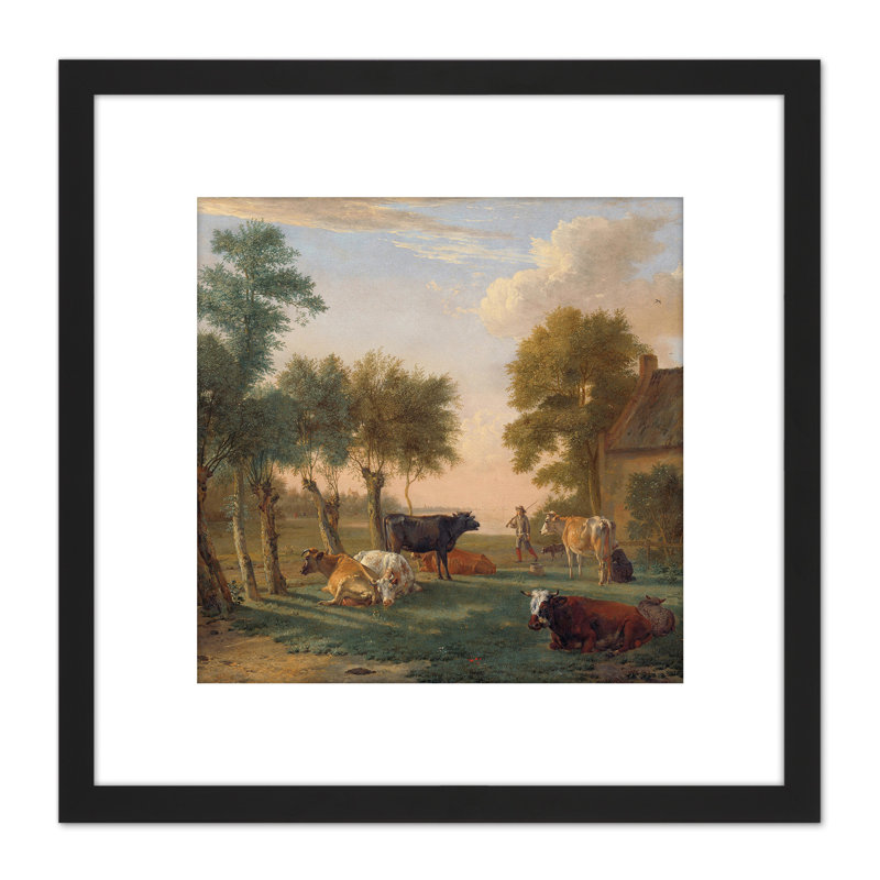 Cows in a Meadow Near a Farm 1 Piece Single Picture Frame Painting
