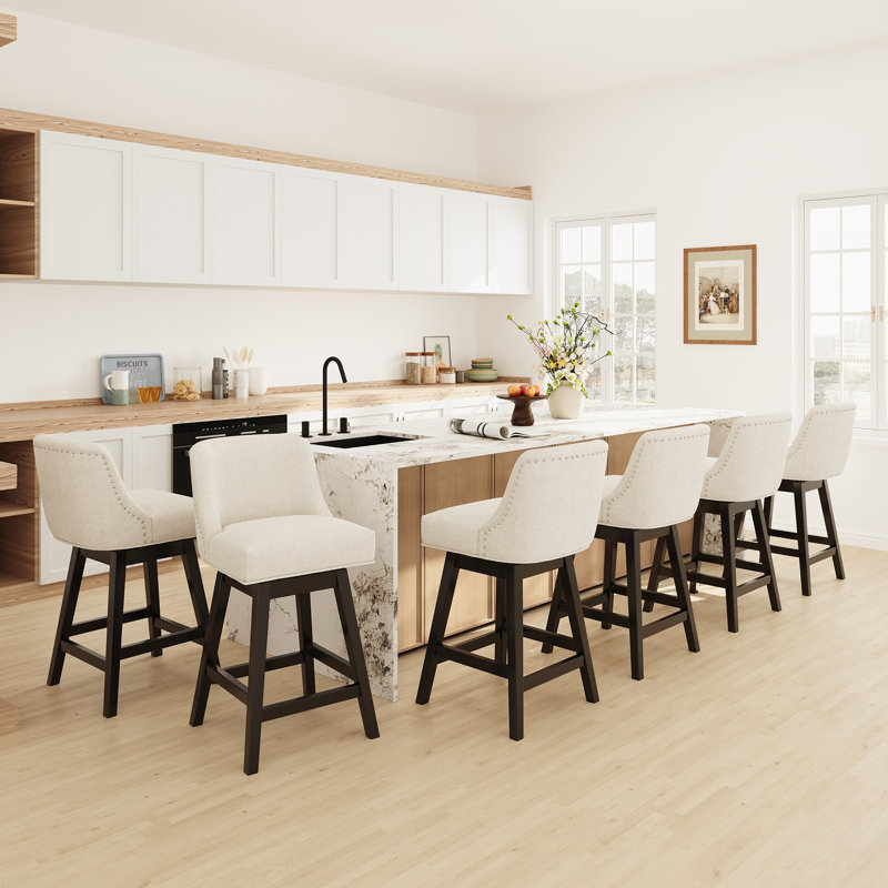 360°Bar Counter Stool with Solid Wood Frame, Beige