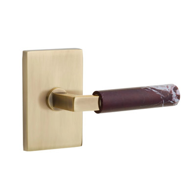Ensemble de leviers d'intimité Emtek Select avec rosette rectangulaire et tige carrée en L, levier en marbre Rosso Levanto LH