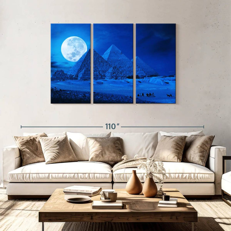 Pleine lune sur les pyramides, H 48 po x l 74 po