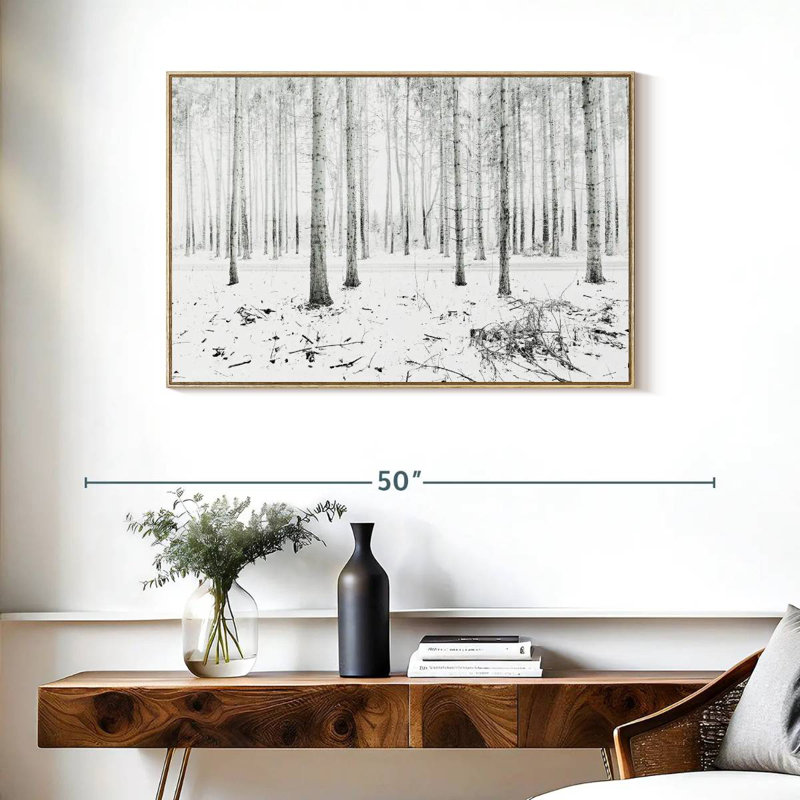 Forêt d'hiver de Langenargen, Cadre flottant en bois naturel, 37 po x 25 po