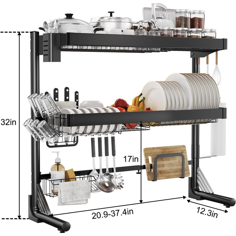 Égouttoir à vaisselle extensible à 3 niveaux pour évier, entièrement en acier inoxydable, réglable de 53 à 95 cm, organisateur de comptoir de cuisine multifonctionnel