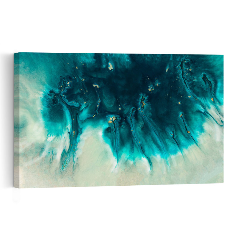 «Dramatic Art - Aqua Echoes Abstract Coastal Landscape», reproduction d'art mural, H 24 po x l 36 po