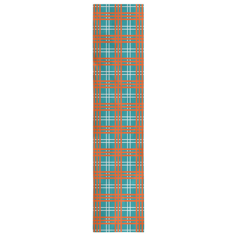 Paid Polyester Table Runner, 90" L x 16" W, Teal/White/Orange