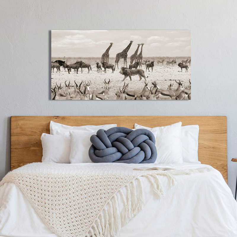 2AP6154 The Lion, The King Of The Savannah (Masai Mara) BW - Wrapped Canvas Print, 50cm H x 100cm W x 4cm D