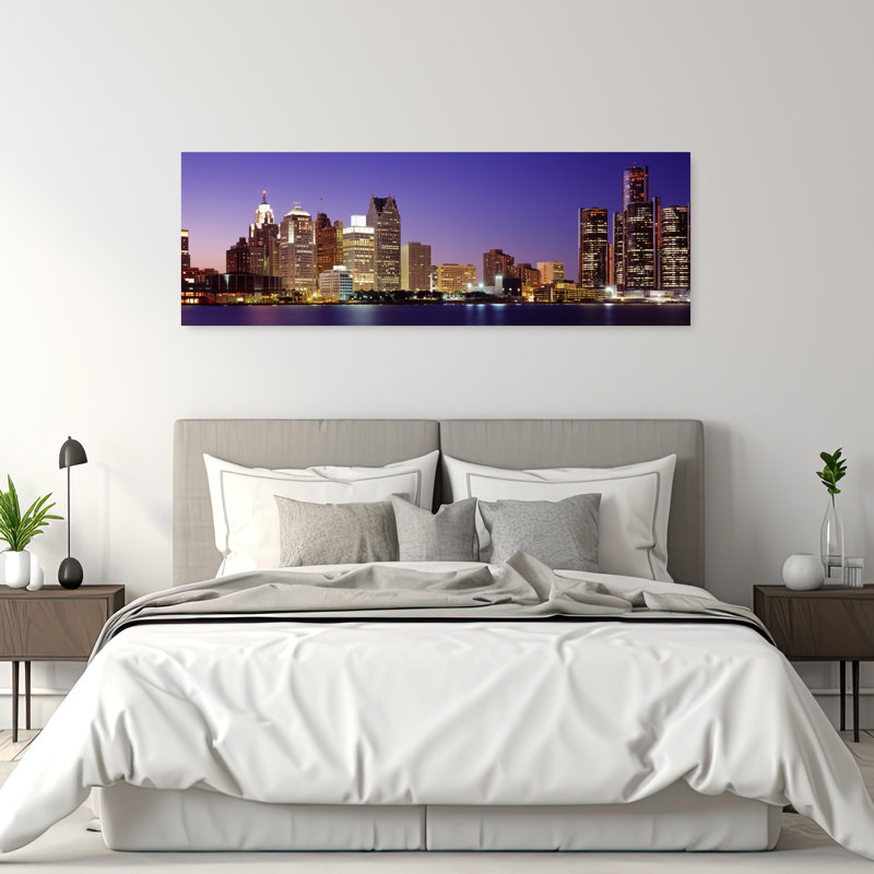«Dusk Detroit, Michigan, Usa Peaceful Abstract Contemporary Architecture City», art mural, H 20 po x l 60 po