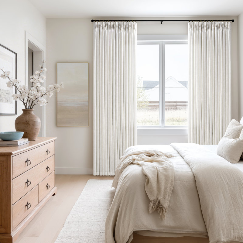 Rideau semi-transparent épais en lin épais, Beige, L 50 po x L 96 po