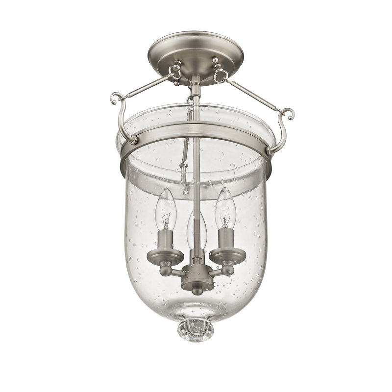 Husman Glass Semi Flush Mount, 17" H x 12" W x 12" D, Brushed Nickel