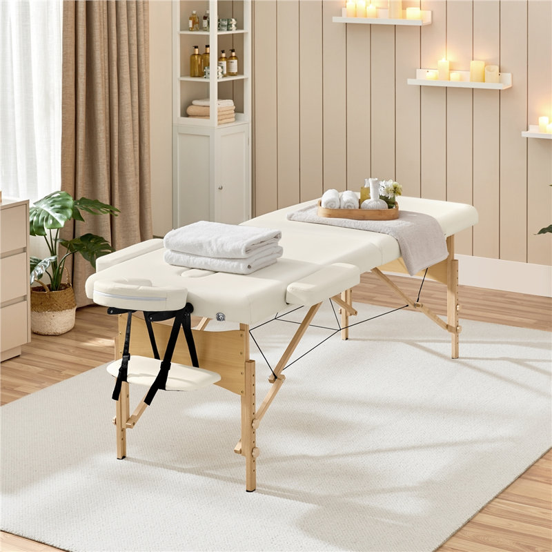 Table de massage portative ajustable avec appui-tête, Crème, crème, H 24,6 po x L 84 po x P 31,5 po