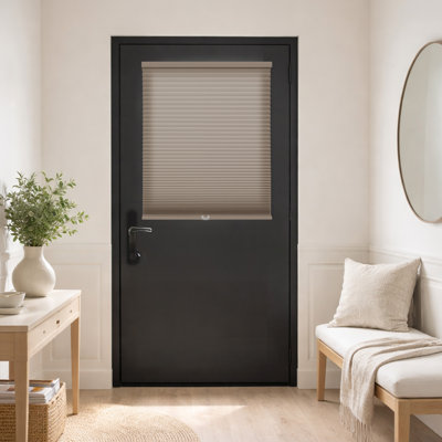 Magnetic No Drill Light Filtering Cellular Shade for Metal Doors Only, Cordless Easy Install, 1.5" Honeycomb, 26"W x 42"H, Latte