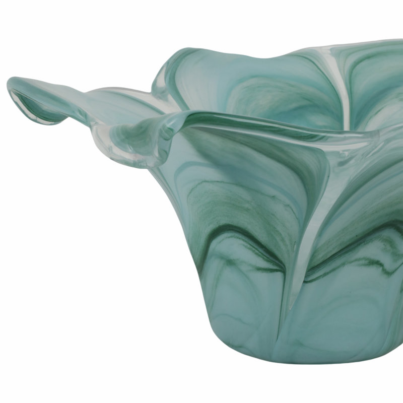Bol décoratif en forme de fleur Swirl - bol décoratif en verre moderne - centre de table élégant pour la décoration de salle à manger ou de table basse - bleu