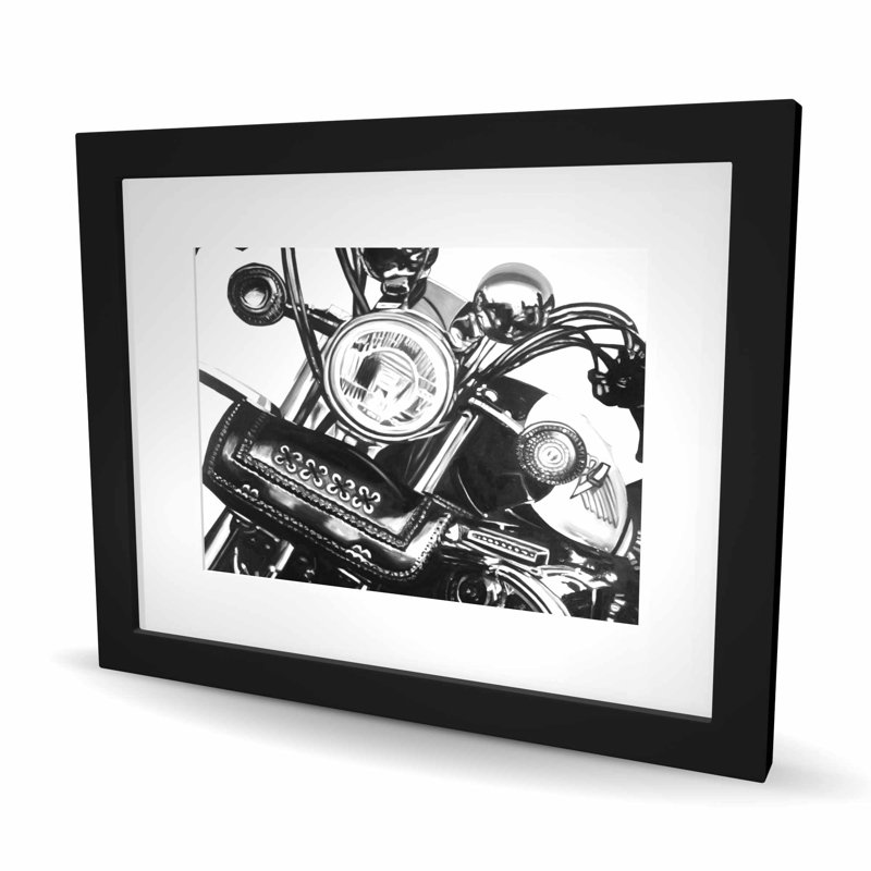 Realistic Motorcycle Grey Print | Framed Matted Home Decor, 16" H x 20" W