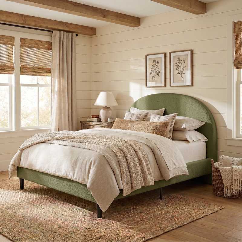 Upholstered Bed Frame, Green, Queen