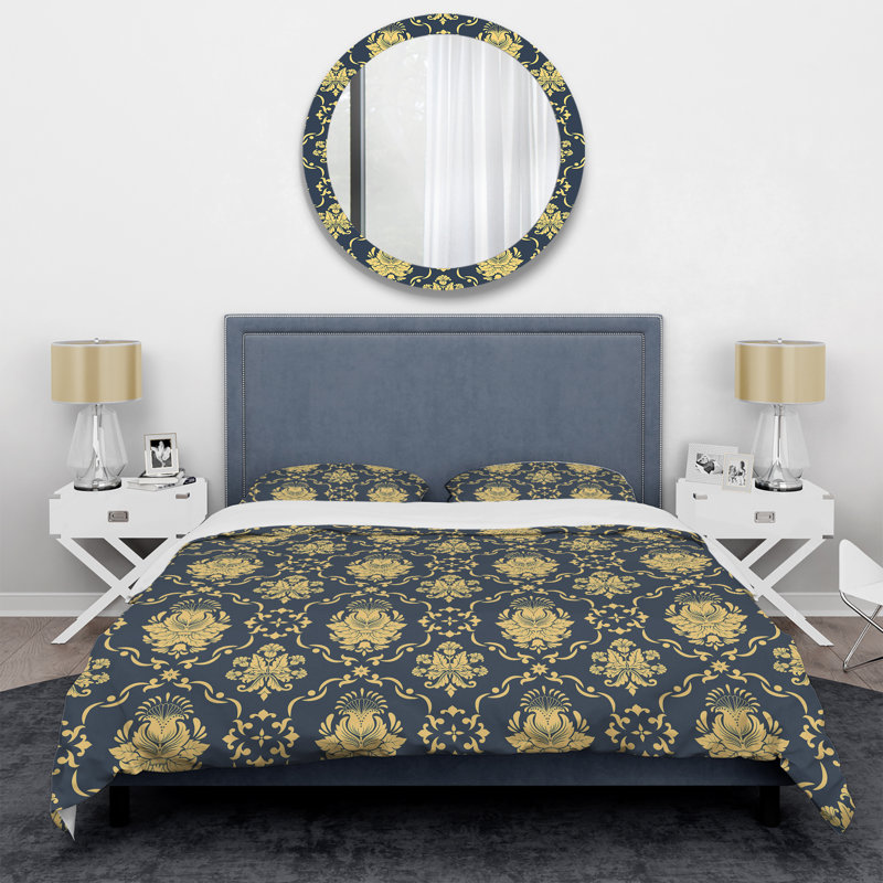 Ensemble de housse de couette en microfibre bleu / doré 2 pièces