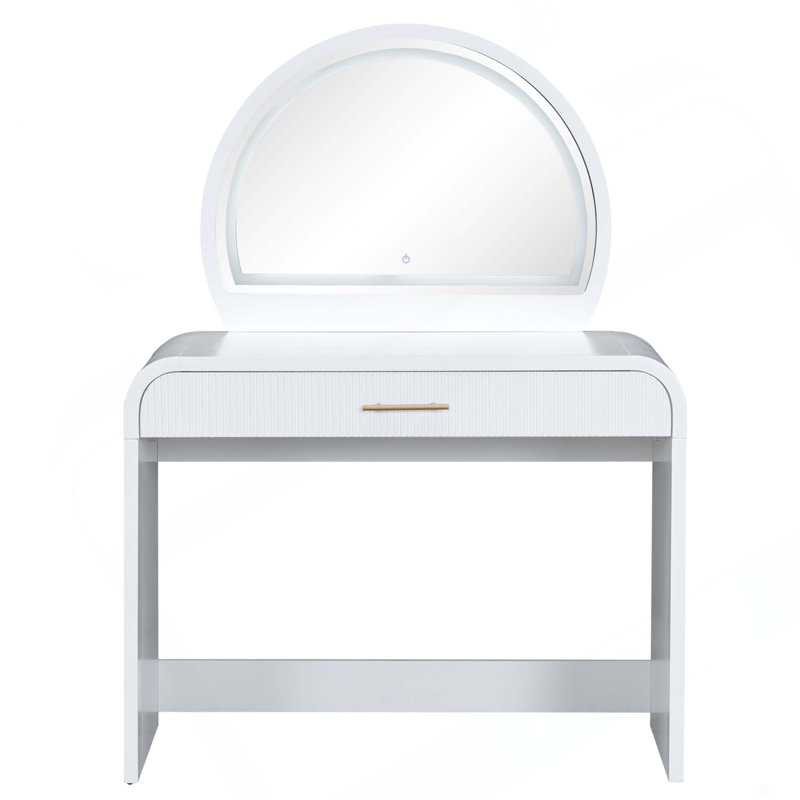 39" Makeup Vanity Table With Mirror Touch Screen Lighted Mirror, Dressing Table With Drawer For Bedroom, White, White