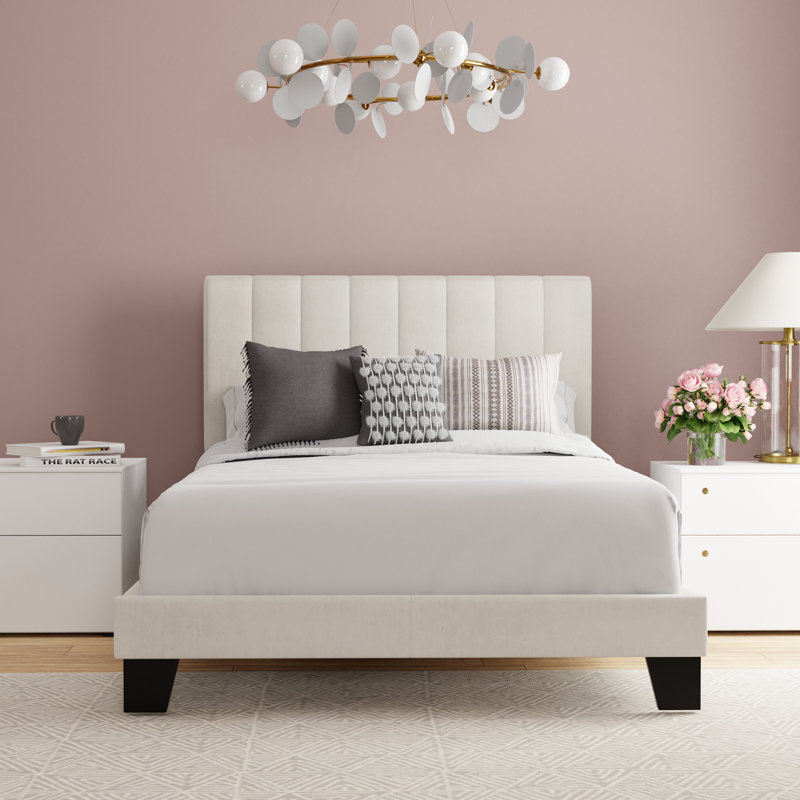 Lit tapissier Catrinna, Double, Beige