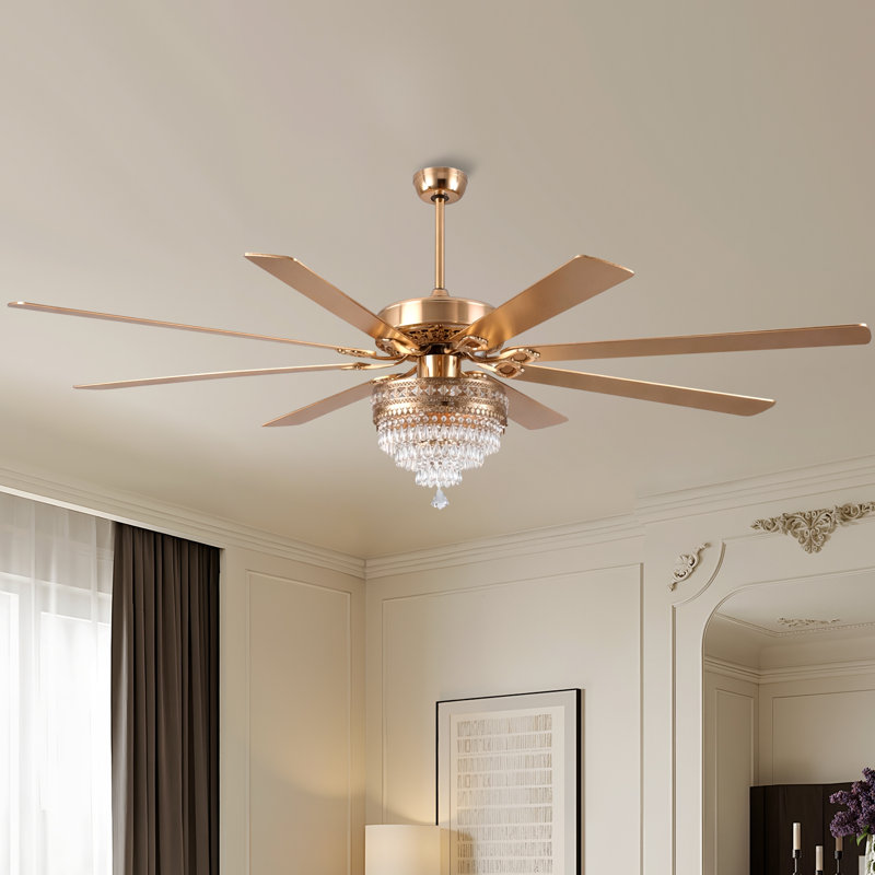 Ventilateur de plafond 72 "en cristal avec lumières - Ventilateurs d'extérieur modernes avec télécommande, Doré