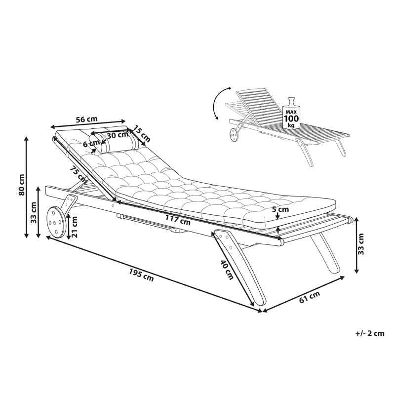 195cm Long Acacia Sun Lounger