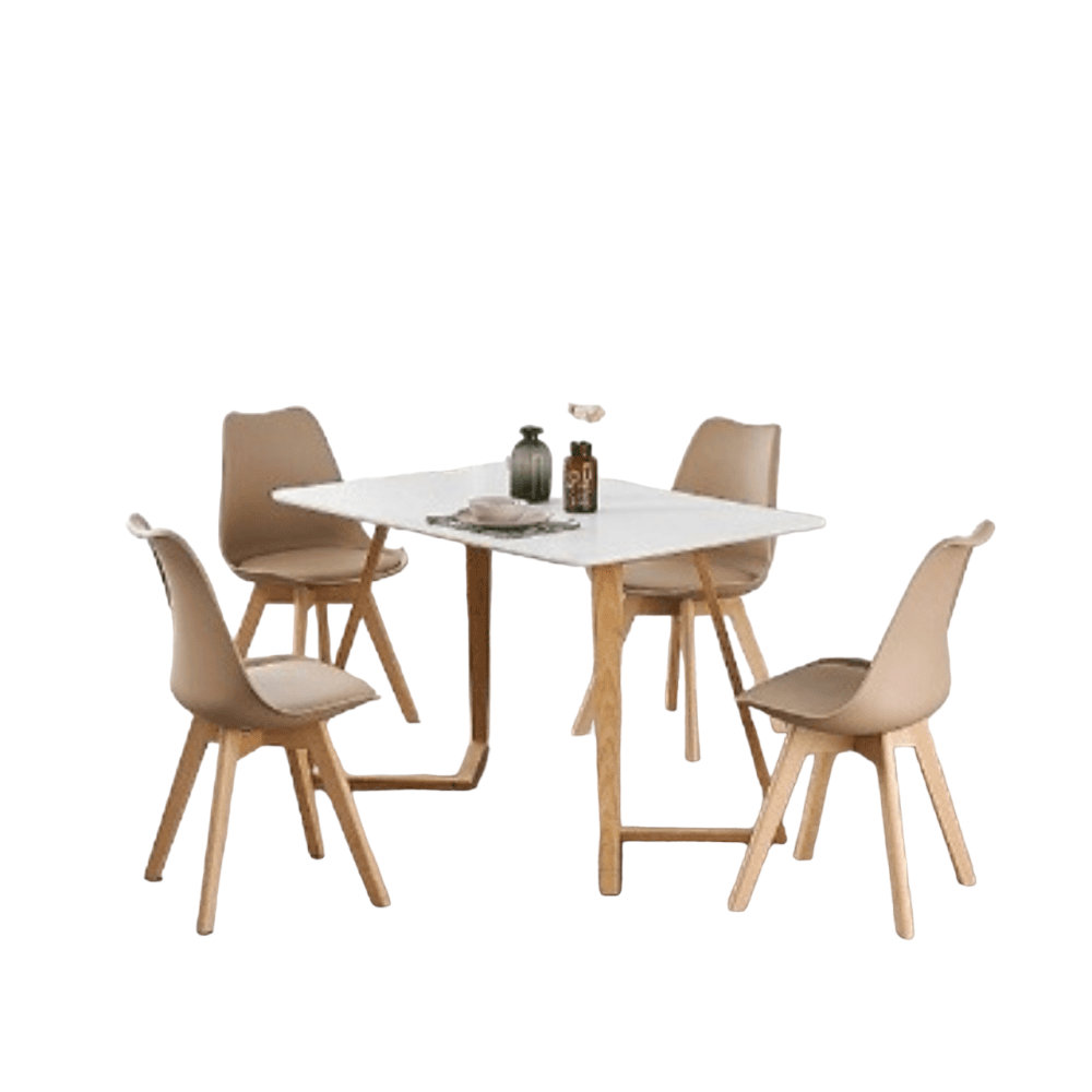 Torpoint 4 Person Dining set - a Rectangular Plastic Dining Table with Wooden Legs and a Set of 4 Faux Leather Cushion Padded Dining Chairs for Dining