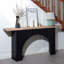 Console moderne minimaliste avec base en arche noire et plateau en bois naturel, console de 66 po de longueur