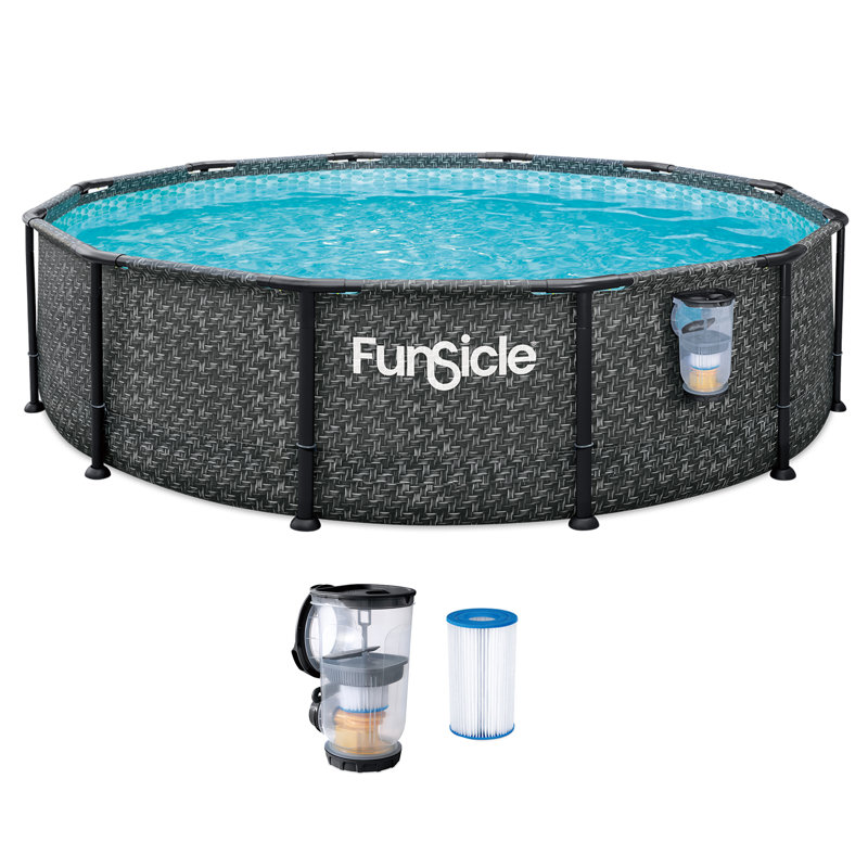 Funsicle 12' x 36" Oasis Designer Round Above Ground Pool, Dark Herringbone, 36"H x 12"W, FiltraBoost Pump
