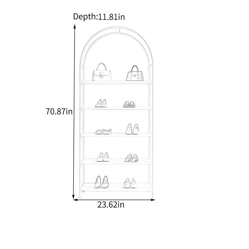 White Iron Arch Display Shelf, (5 Shelves) 70.87" H x 23.62" W x 11.81" D