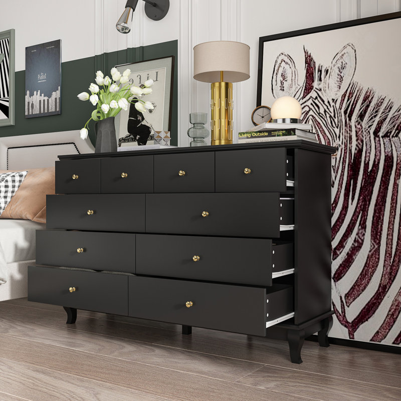 Arthuree 55.1'' W 10 - Drawer Dresser, Black/Gold