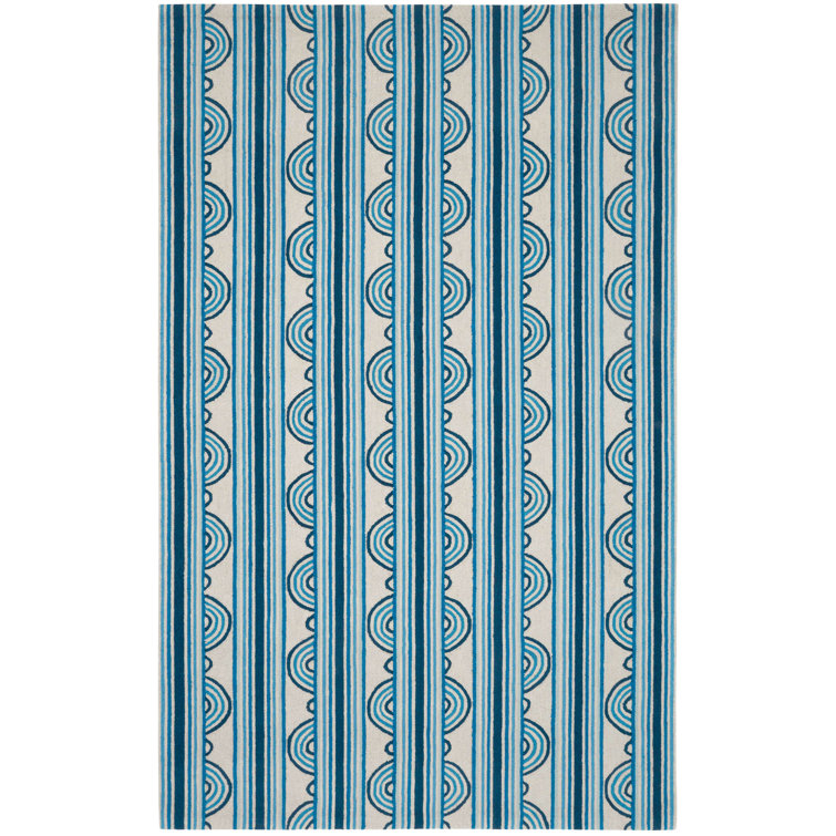 Button Kit Kemp x Annie Selke Button Blue Hand Micro Hooked Wool Rug