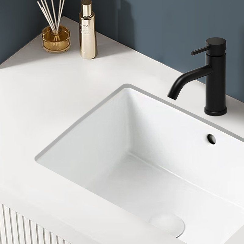 Topcraft 19.69" White Ceramic Undermount Bathroom Sink with Overflow, Under Counter Vanity Basin