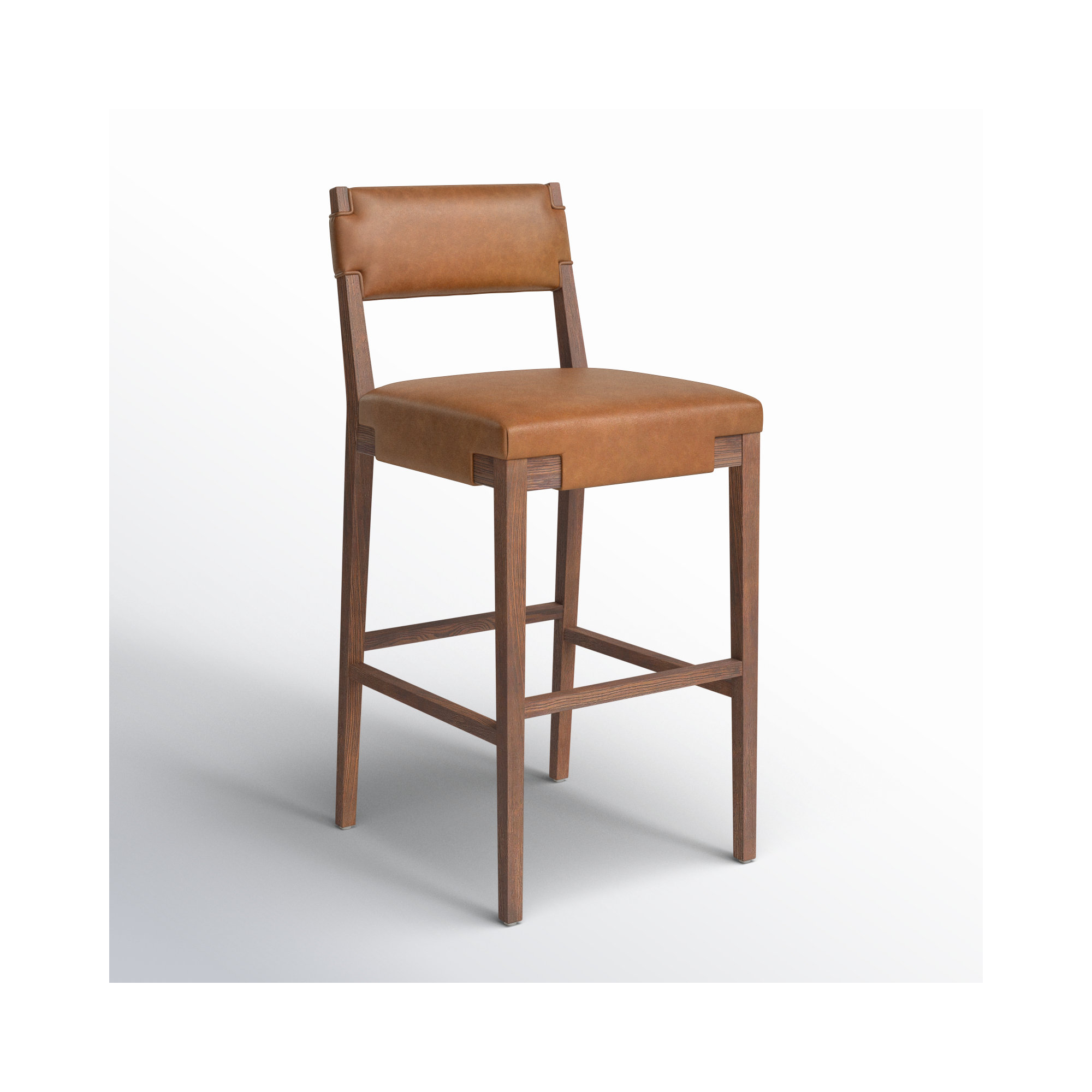 Bilbrey Leather Stool, Bar Stool (31.25" Seat Height), Brown Genuine Leather, Brown