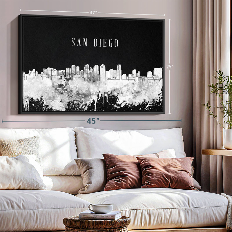 «San Diego Skyline BW», reproduction sur toile, H 25 po x l 37 po