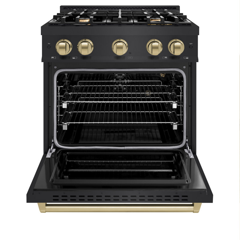 ZLINE Autograph 30" Classic Black Stainless Gas Range w/ 4 Burners & Bronze Accents, Champagne Bronze