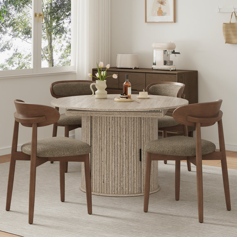 Ensemble de salle à manger 5 pièces avec table de rangement extensible intégrée et 4 chaises, Brun, Blanc