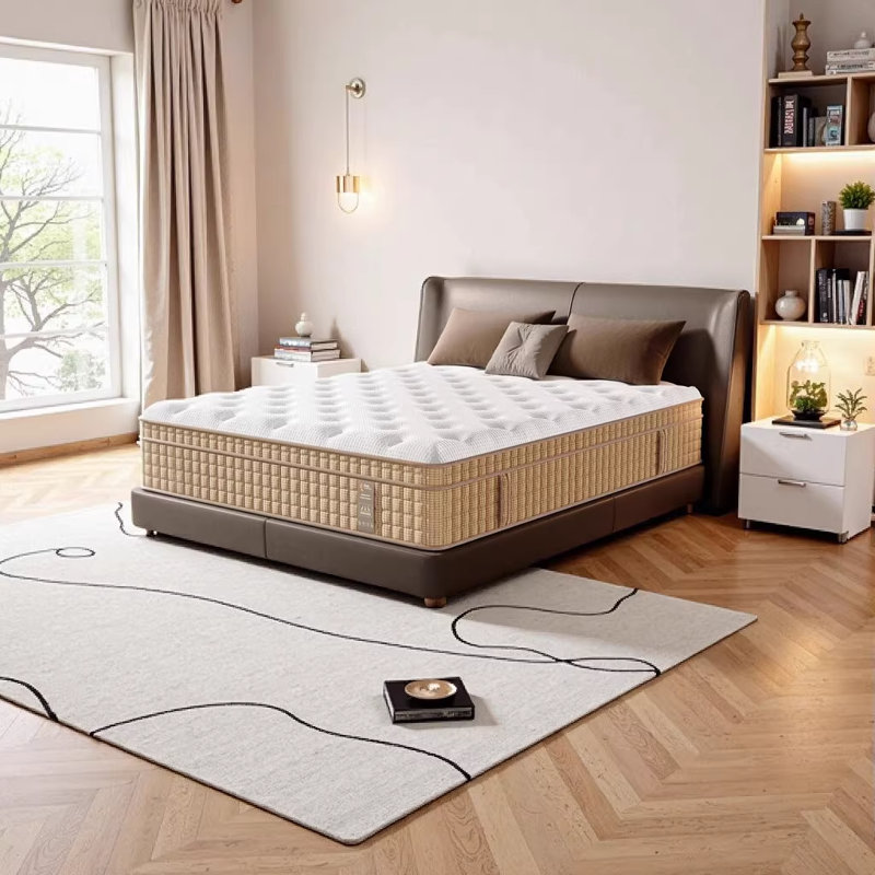 King Mattress 12 Inch 7-Zone Contouring Firm Hotel Collection Hybrid Mattress with Extra Lumbar & Shoulder Support Bed in a Box Beige+White