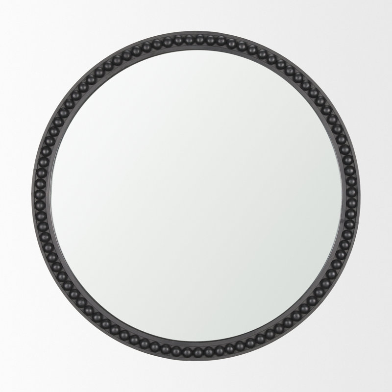 Longino Solid Wood Round Mirror, Black